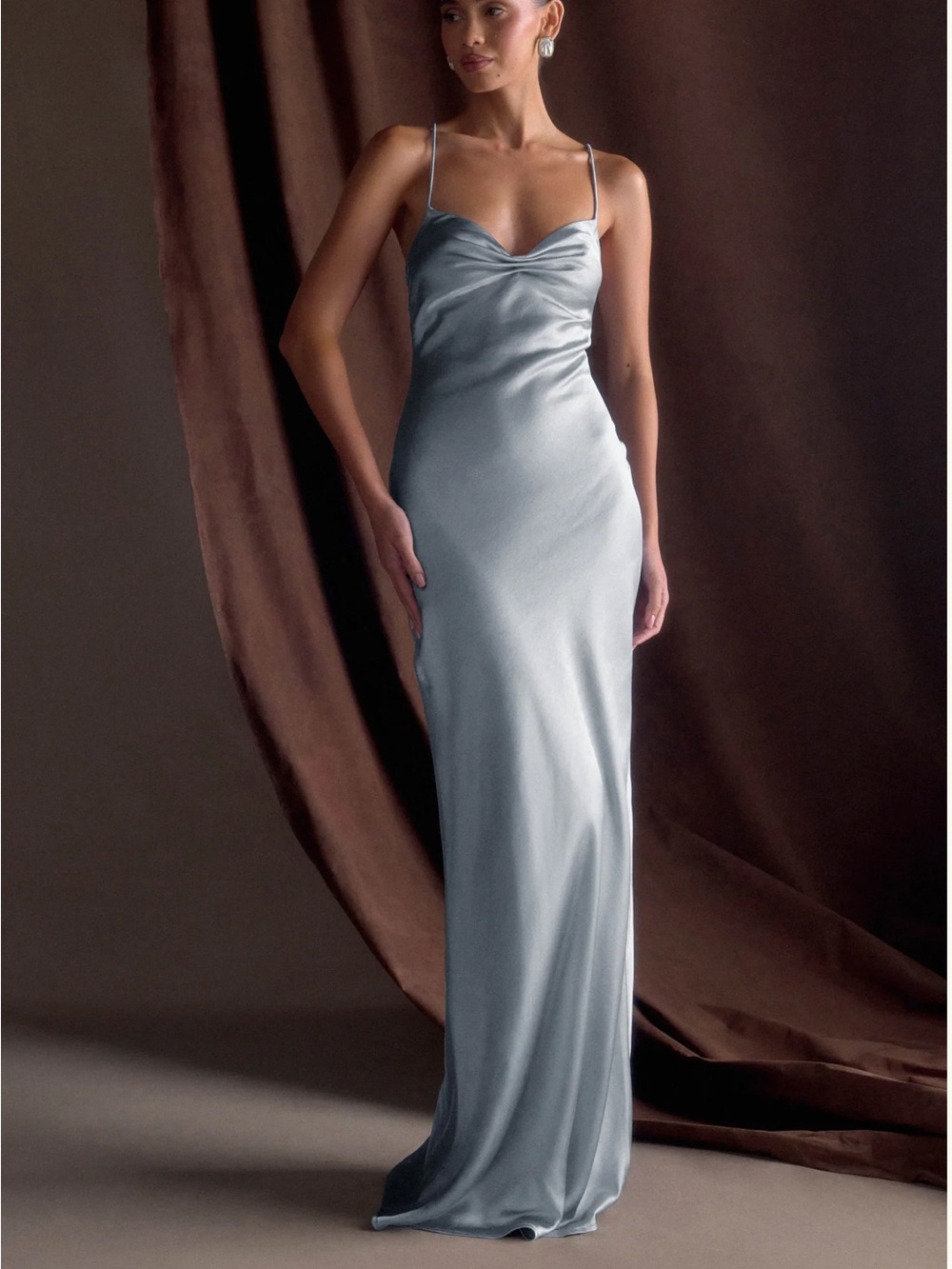 Meshki Silver-Gray Satin Slip Wedding Dress